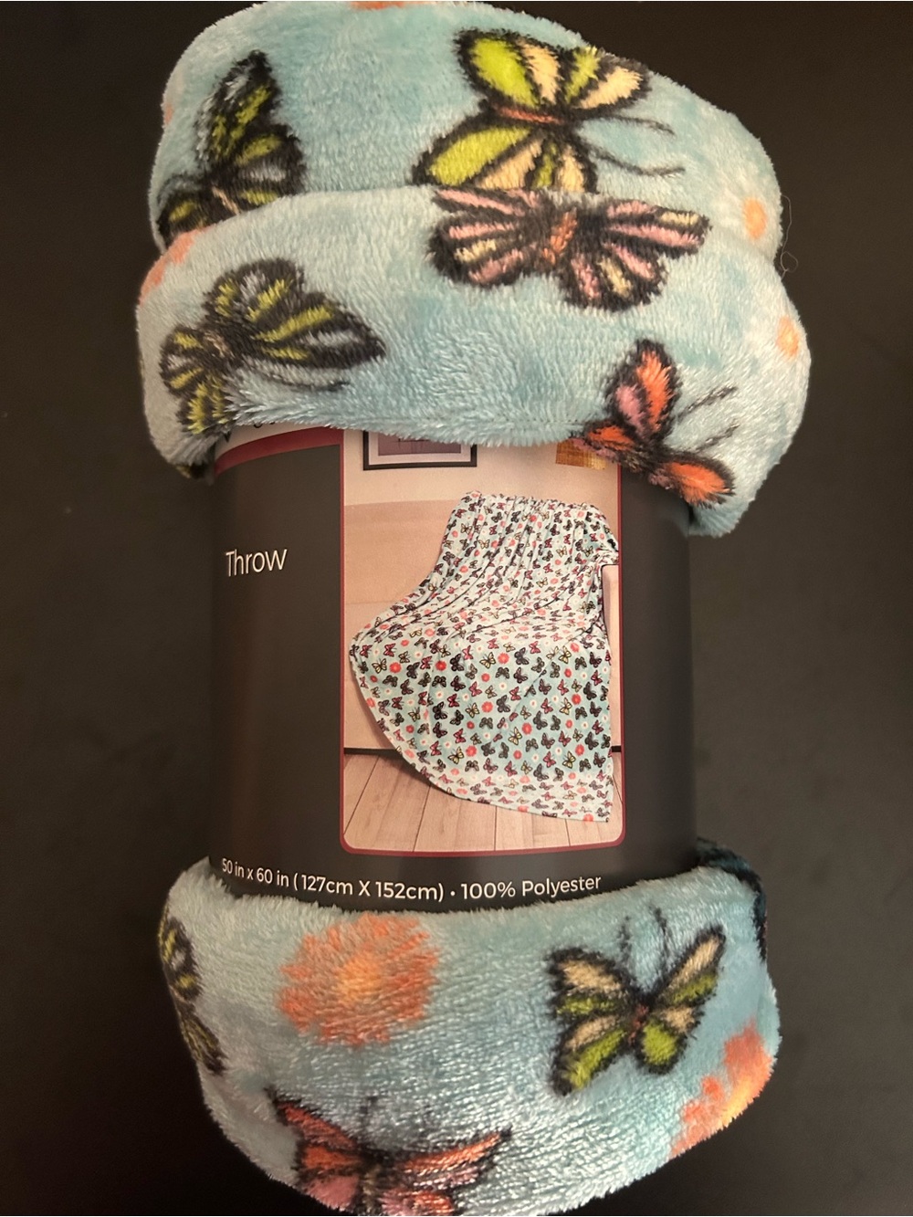 Plush Floral Print Home Blanket in Light Blue